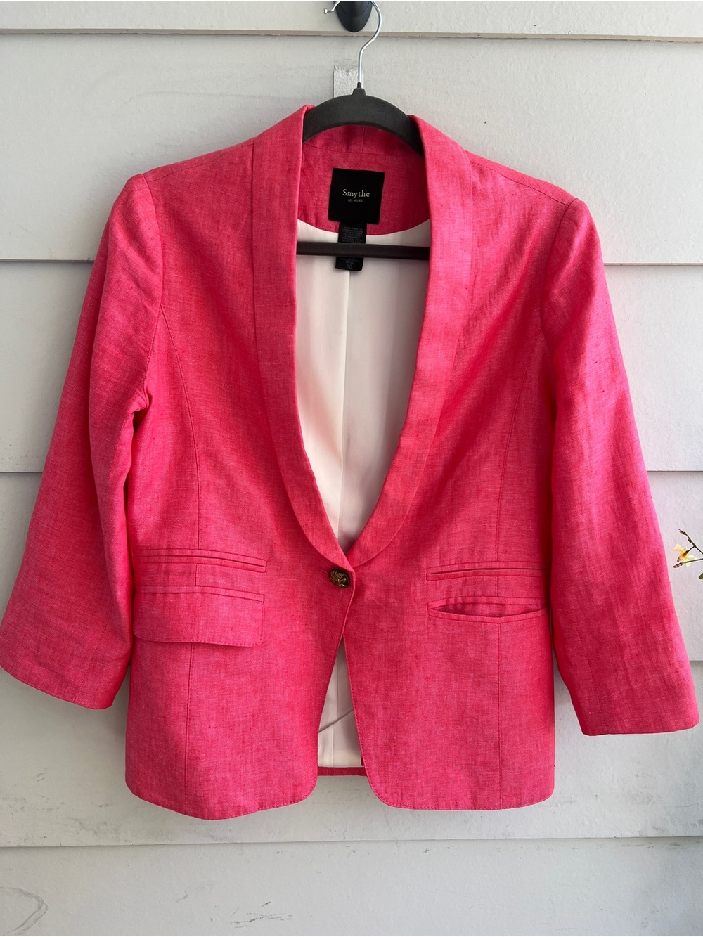 Smythe Pink Linen-Blend Open Collar Blazer